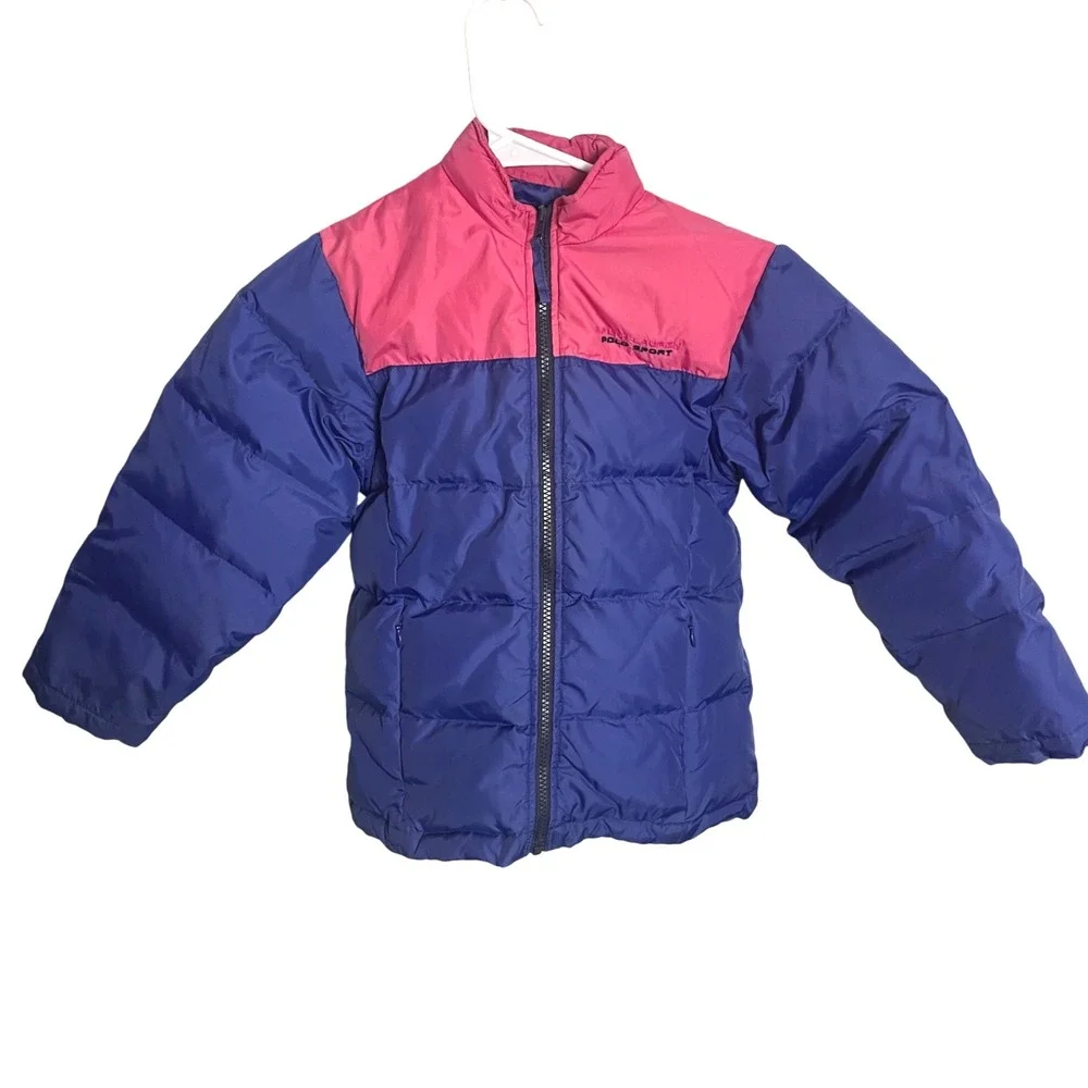 Ralph Lauren Polo Sport Kids Down Jacket Blue Pink Color Block Puffer‎ Size 6/6X